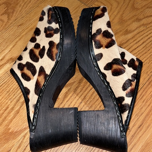 Tessa Clogs of Vail Pony Hair High Heel Leopard Print Clogs - Picture 6 of 12